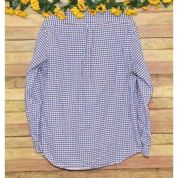Ralph Lauren Men's Red & Blue Plaid Check Button Front Dress Shirt Size L Cotton - Picture 6 of 9